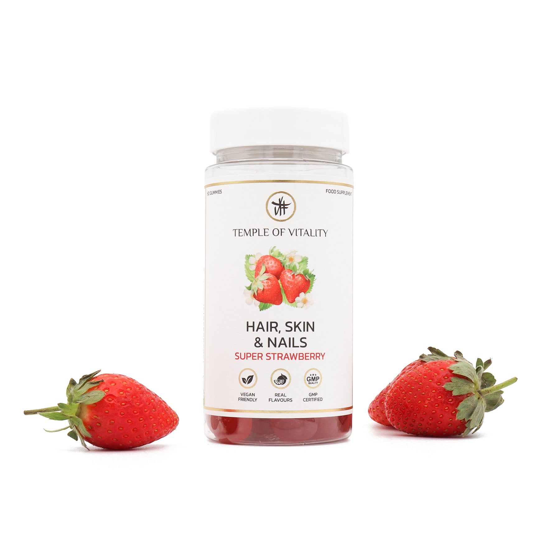 Vegan Hair, Skin, & Nails Gummies - Temple of Vitality - Strawberry Flavoured Hair, Skin & Nails Supplement Gummies