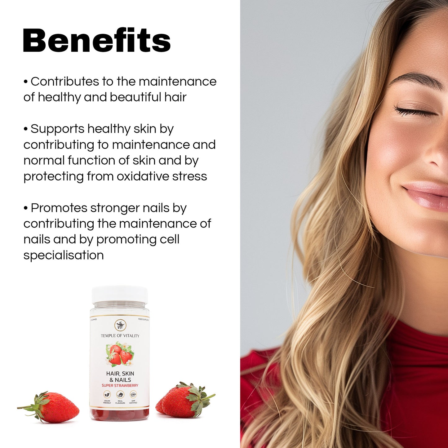 Vegan Hair, Skin, & Nails Gummies - Temple of Vitality - Benefits of Hair, Skin & Nails Supplement Gummies