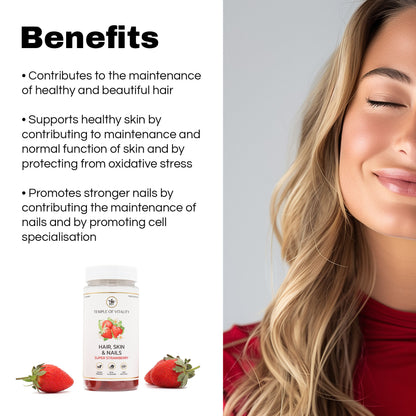 Vegan Hair, Skin, & Nails Gummies - Temple of Vitality - Benefits of Hair, Skin & Nails Supplement Gummies